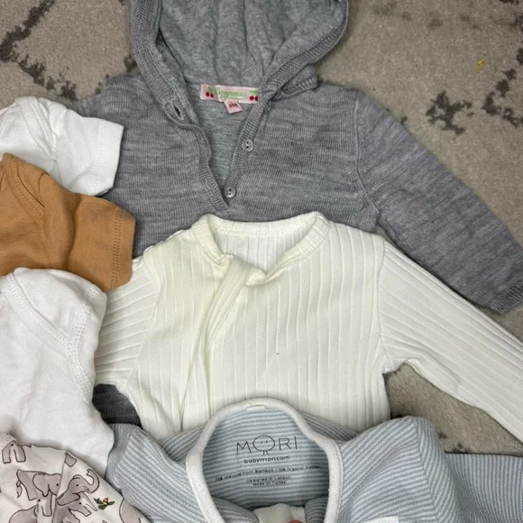 100% Organic Cotton and Wool Neutrals Unisex Baby Clothing 9 Pc Bundle Lot Matching Sets